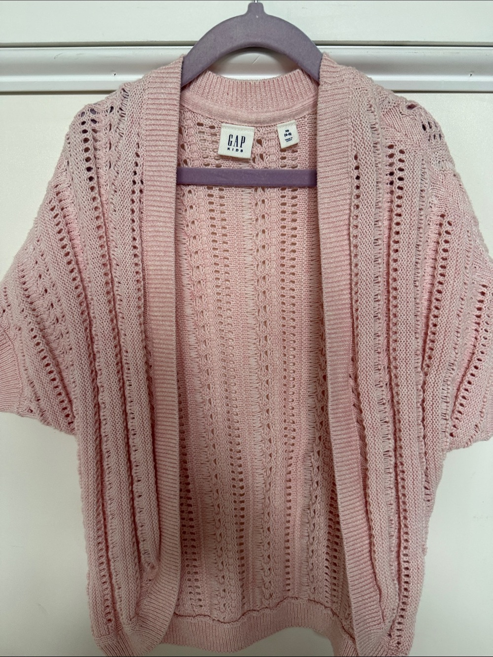 GAP Pink Open-Knit Short Sleeve Cardigan
